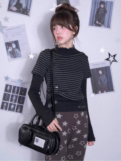 Striped fake two-piece long sleeve T-shirt【s0000011650】