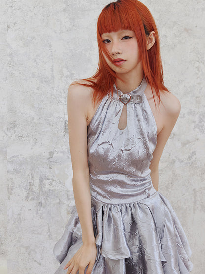 AI Girl Silver Halter Neck Dress【s0000002507】