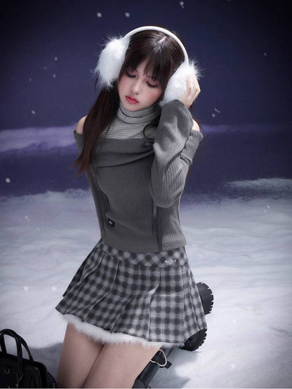 Black and white plaid skirt【s0000011279】