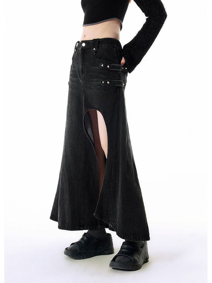 Slit denim skirt【s0000002586】