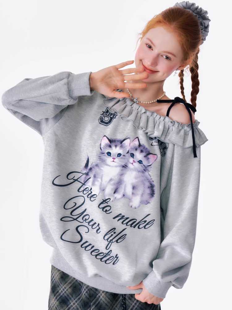 Cat Print Sweatshirt [S0000010166]