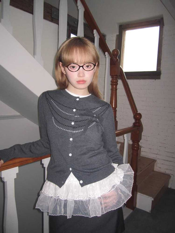 Pearl Necklace Print Knit Cardigan [S0000010384]