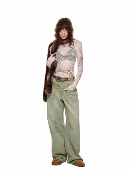 Lace slim fit long sleeve t-shirt【s0000011405】