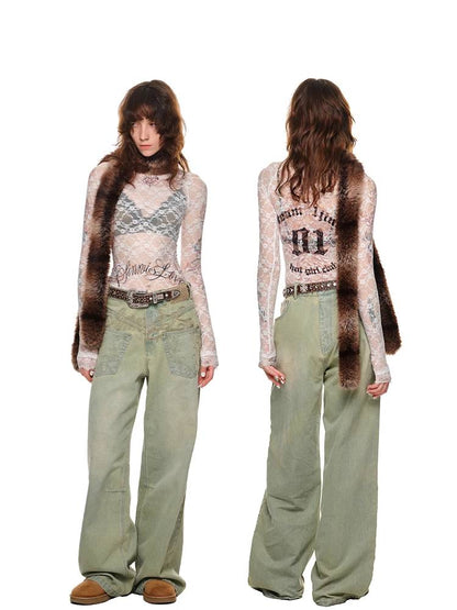 Lace slim fit long sleeve t-shirt【s0000011405】