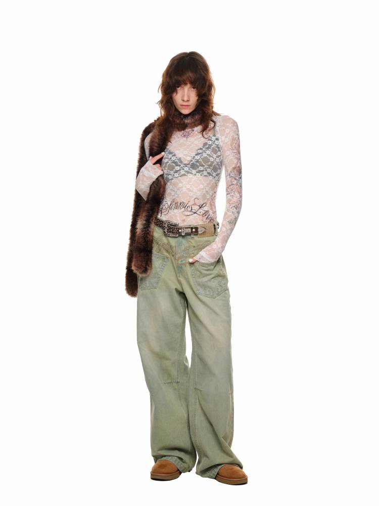 Lace slim fit long sleeve t-shirt【s0000011405】