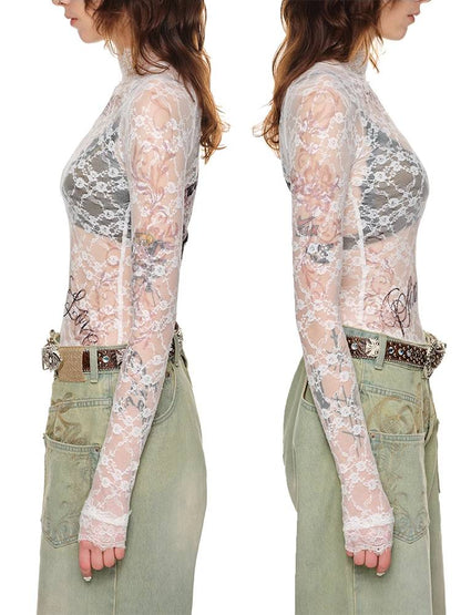 Lace slim fit long sleeve t-shirt【s0000011405】