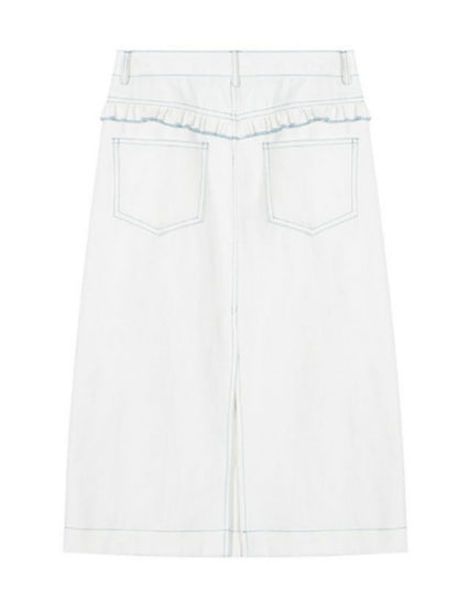 Ruffled Lace Denim Multi Pocket Midi Skirt【s0000011744】