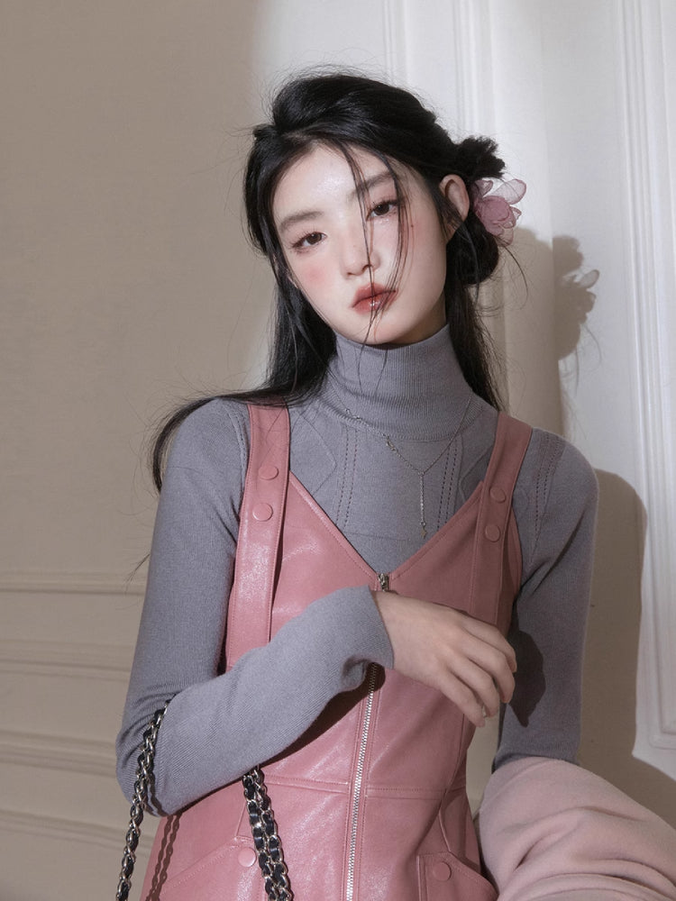 Romantic leather suspender dress【s0000005782】