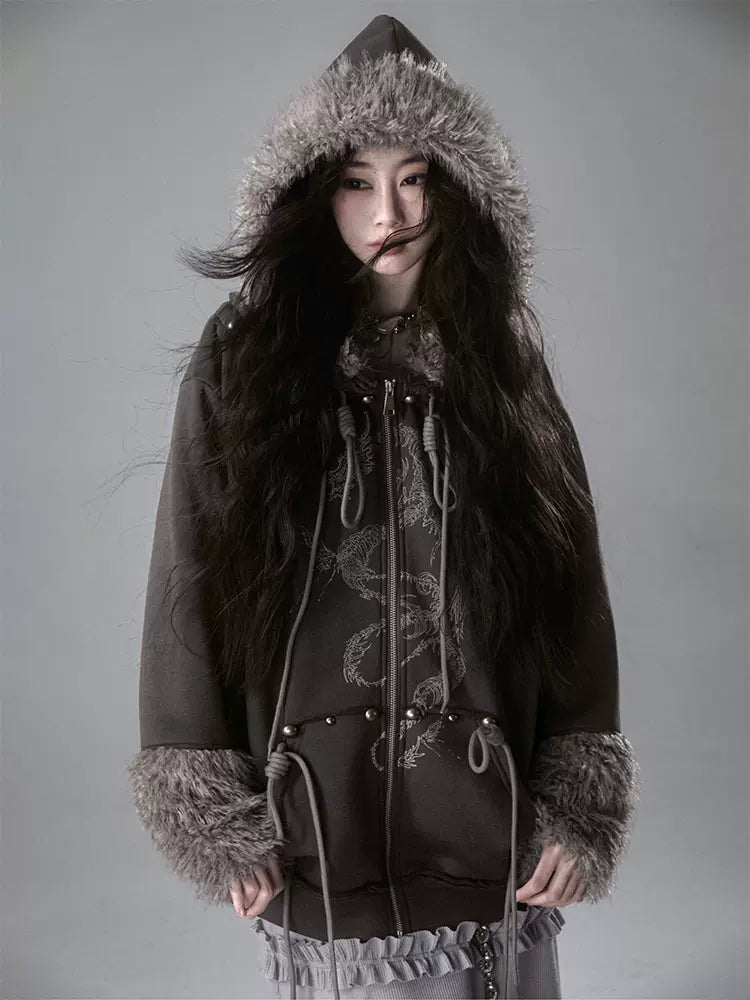 Fur and velvet hooded sweatshirt【s0000006403】