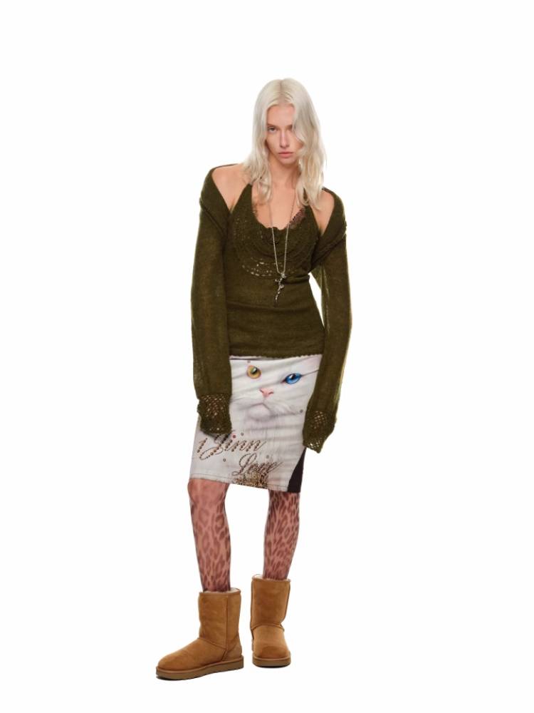 Low waist cat print skirt【s0000011406】