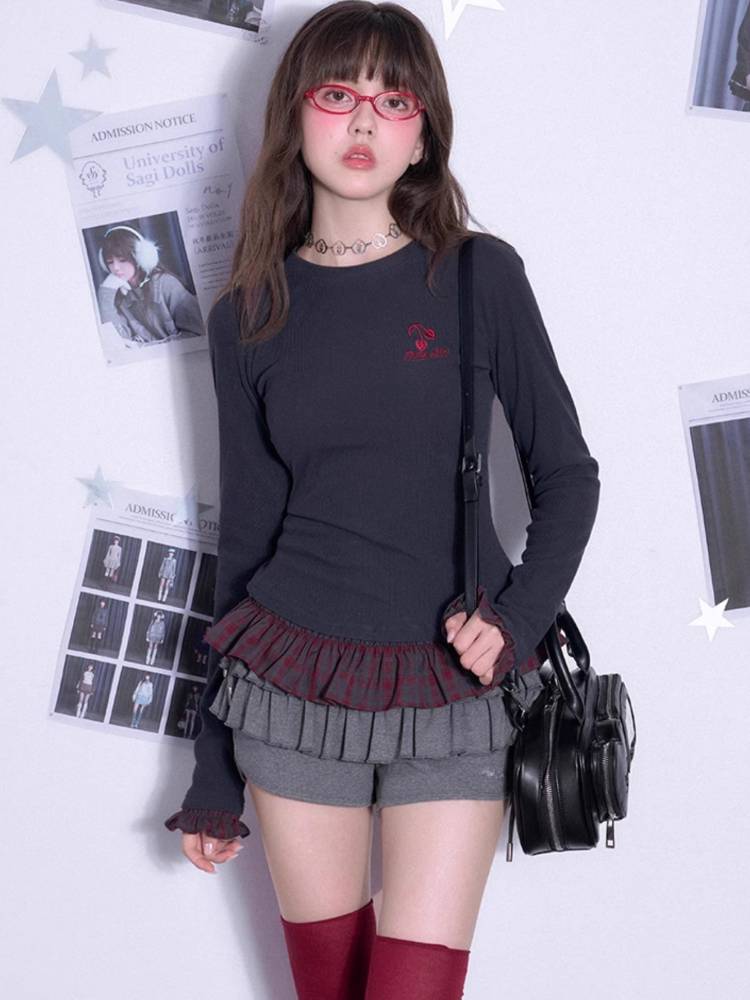 Plaid slim T-shirt【s0000011654】