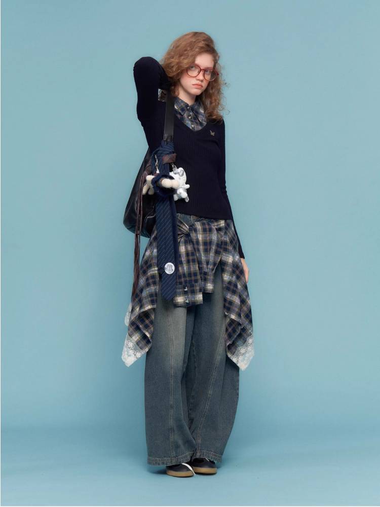 Fake two piece slim fit sweater【s0000011037】