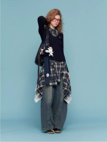 Fake two piece slim fit sweater【s0000011037】