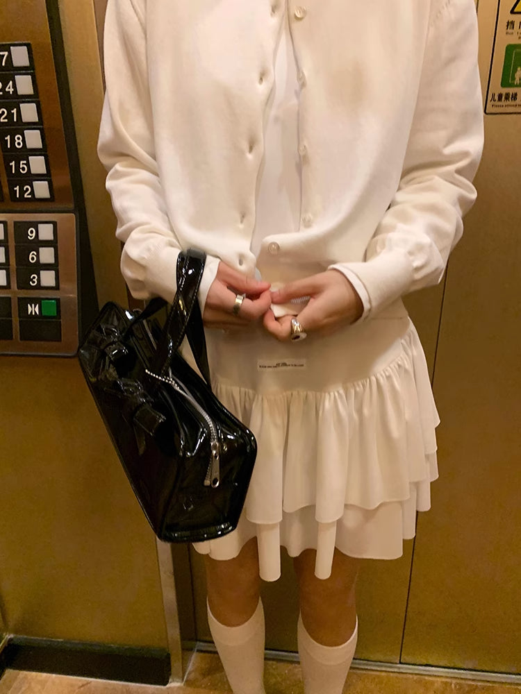 White ruffle hem dress【s0000006524】