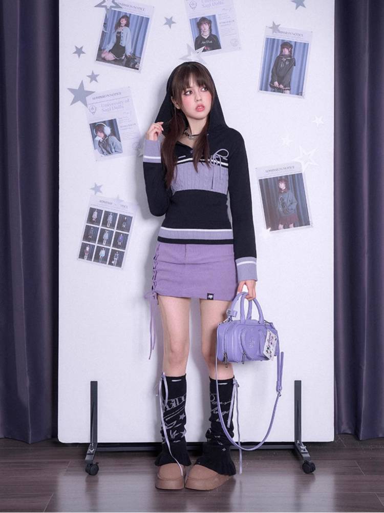 Hooded slim-fit knit sweater【s0000011287】