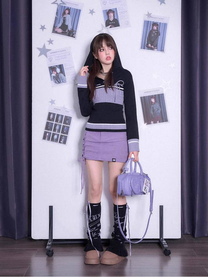 Hooded slim-fit knit sweater【s0000011287】