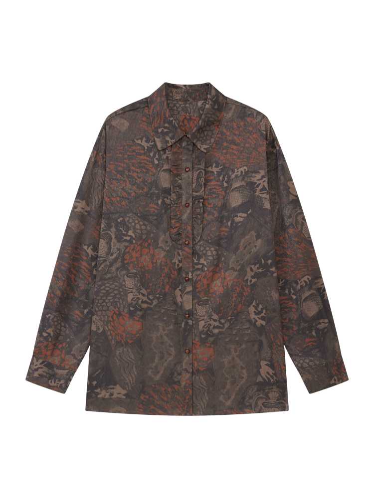 Printed ruffled long sleeve shirt【s0000009792】