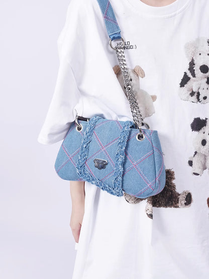 Plaid denim shoulder bag【s0000007317】 