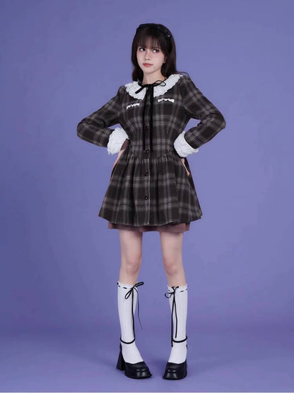 Lace collar long sleeve dress【s0000011656】