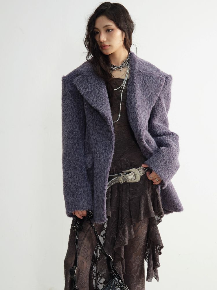 Purple Long Wool Silhouette Suit Jacket [S0000010926]