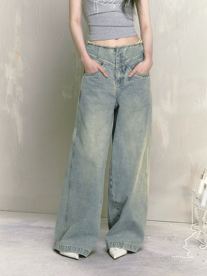 Wide leg high waist jeans【s0000009225】
