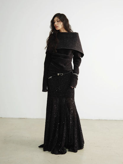 High Waist Sequin Skirt [S0000010930]