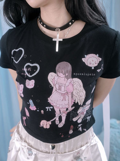 Angel print short-sleeved T-shirt【s0000002180】