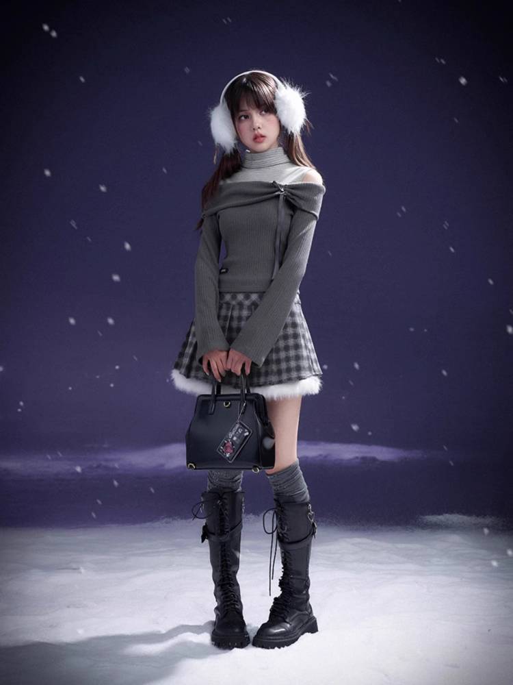 One-shoulder fake two-piece knit top【s0000011278】