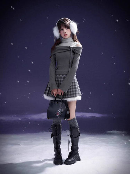 One-shoulder fake two-piece knit top【s0000011278】