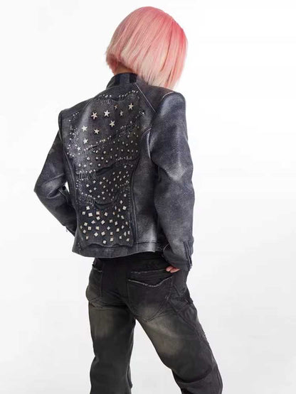 Retro distressed punk leather jacket【s0000010429】