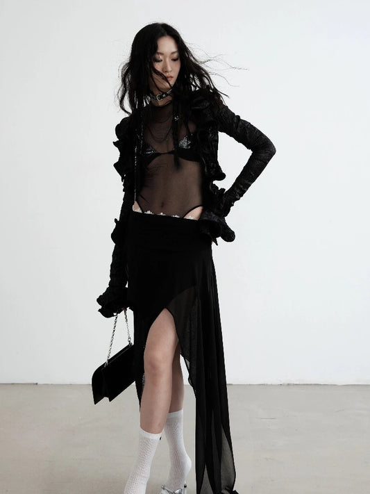 Sequin bra mesh top【s0000008513】