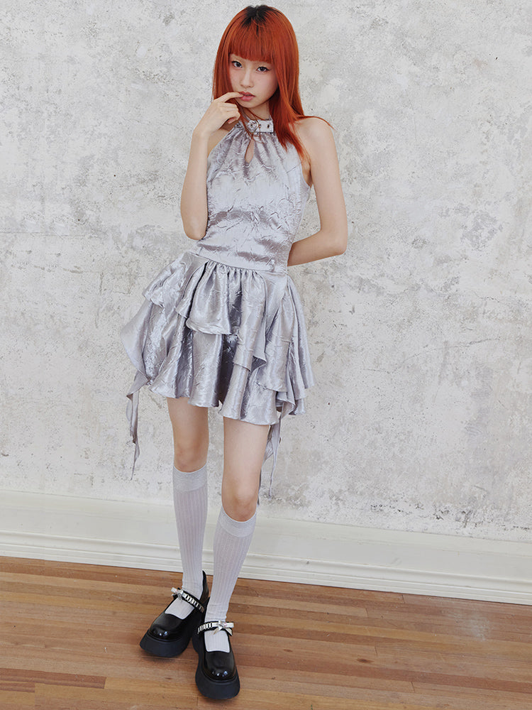 AI Girl Silver Halter Neck Dress【s0000002507】