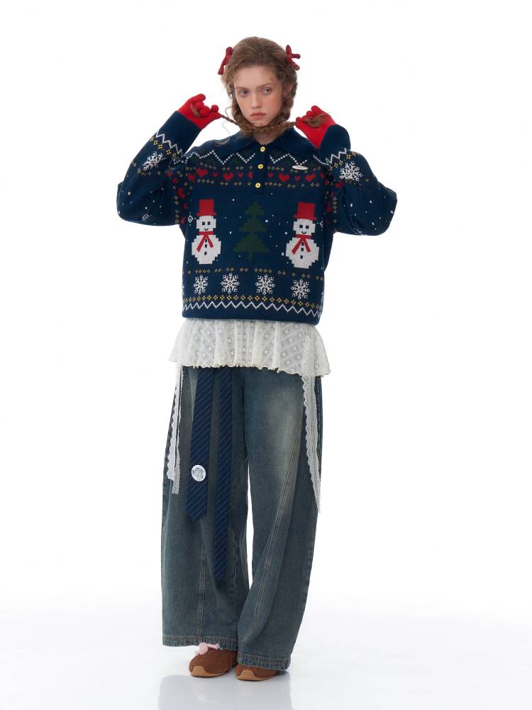 Retro snowman sweater【s0000011072】