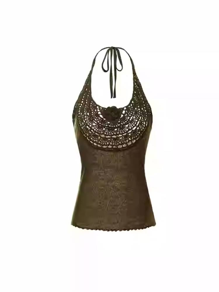 Halter neck vest and loose short cardigan【s0000011398】