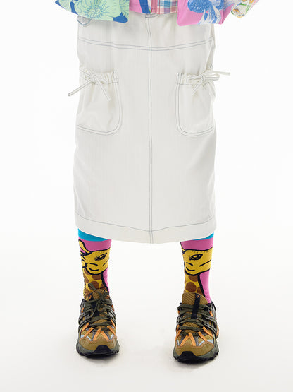 Ruffled Lace Denim Multi Pocket Midi Skirt【s0000011744】