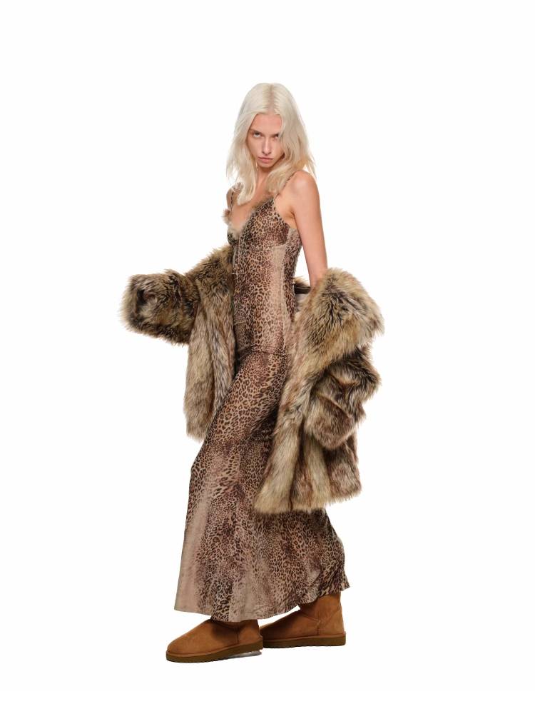 Leopard print V-neck suspender dress【s0000011400】