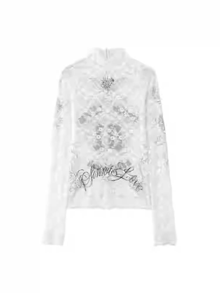 Lace slim fit long sleeve t-shirt【s0000011405】