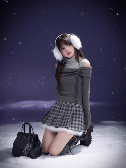 One-shoulder fake two-piece knit top【s0000011278】