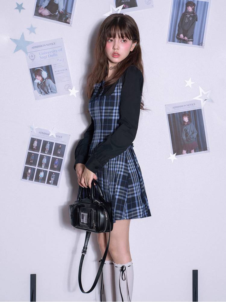 Plaid fake two-piece dress【s0000011655】
