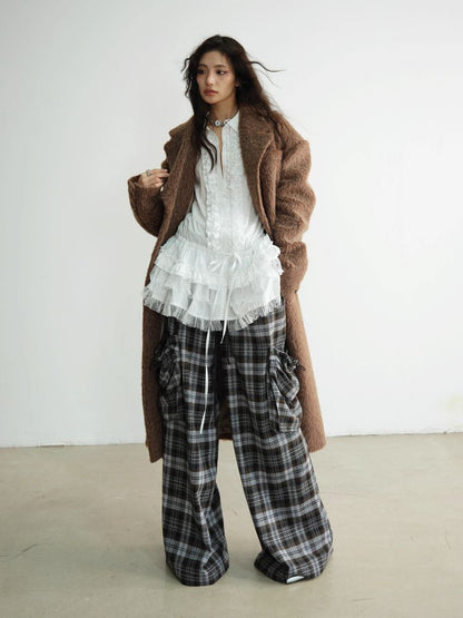 Double Waist Plaid Wide Leg Pants [S0000010929]