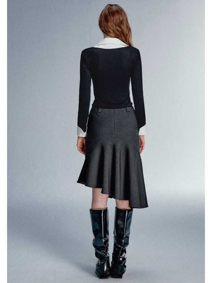 DARK GREY FISHTAIL SKIRT [S0000010596]