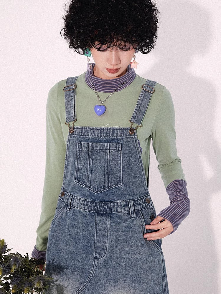 Loose denim suspender skirt【s0000009796】