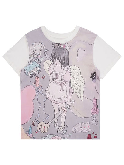 Angel print loose T-shirt【s0000002181】