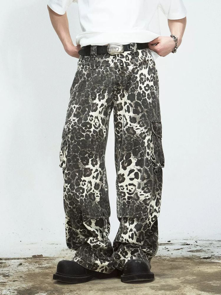 Leopard print multi-pocket casual pants【s0000009218】