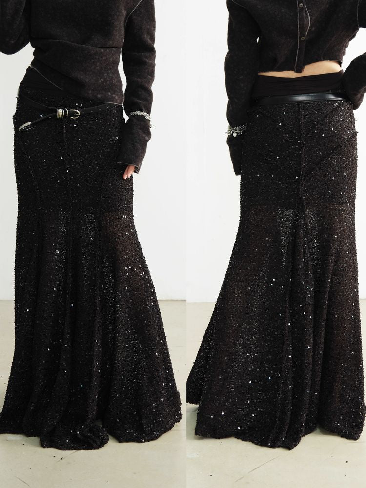 High Waist Sequin Skirt [S0000010930]