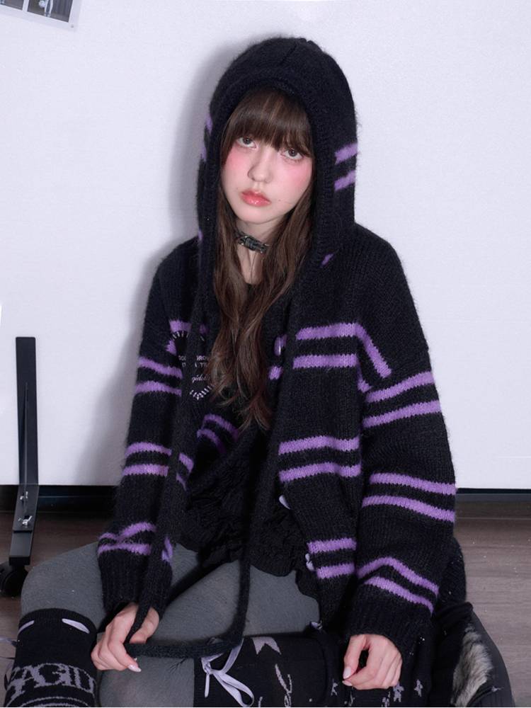 Striped hooded sweater jacket【s0000011299】