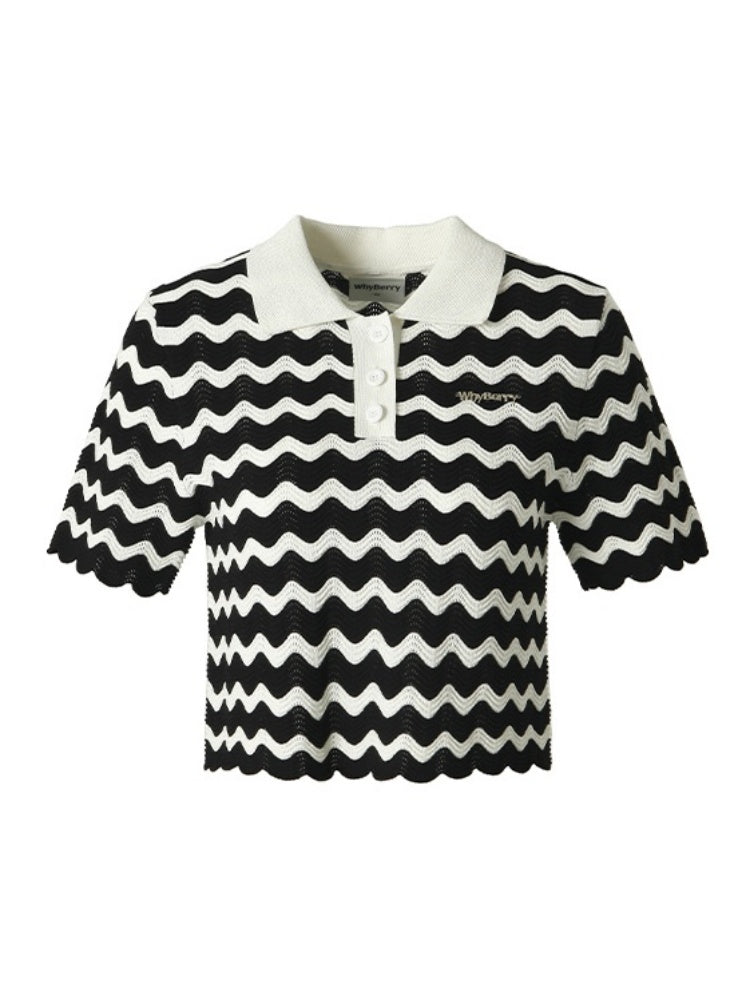 Wave Stripe Short Sleeve Polo Knit【s0000002206】