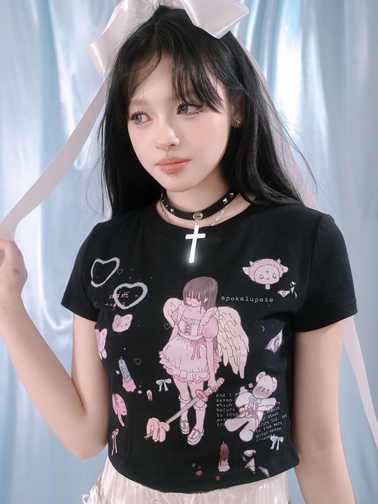 Angel print short-sleeved T-shirt【s0000002180】