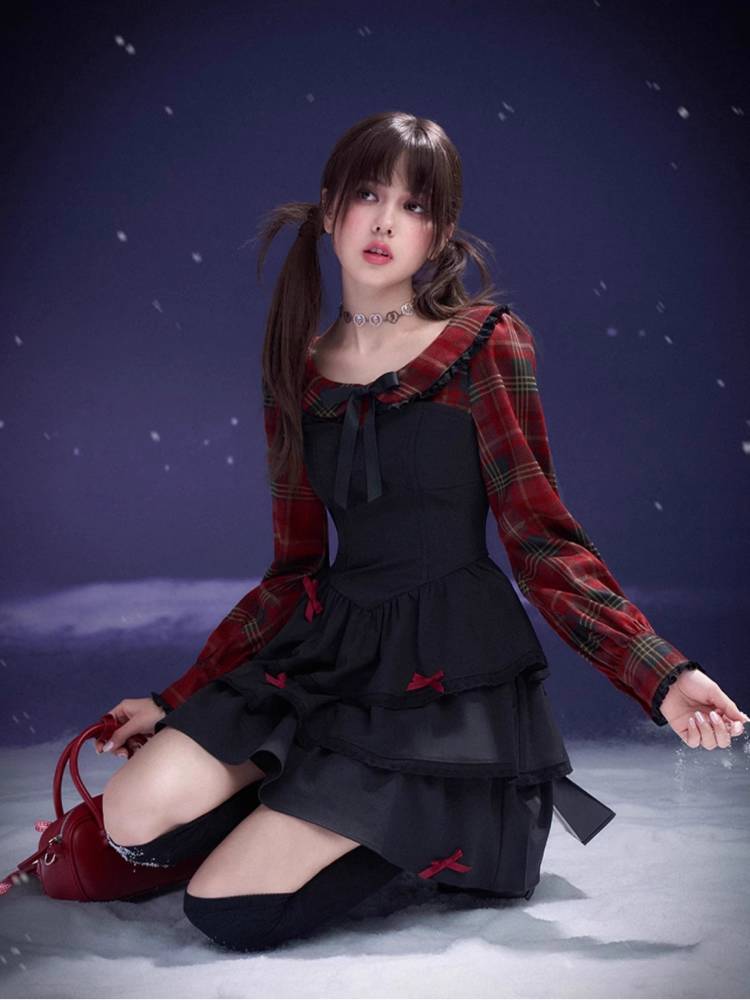 Plaid fake two piece cake dress【s0000011280】