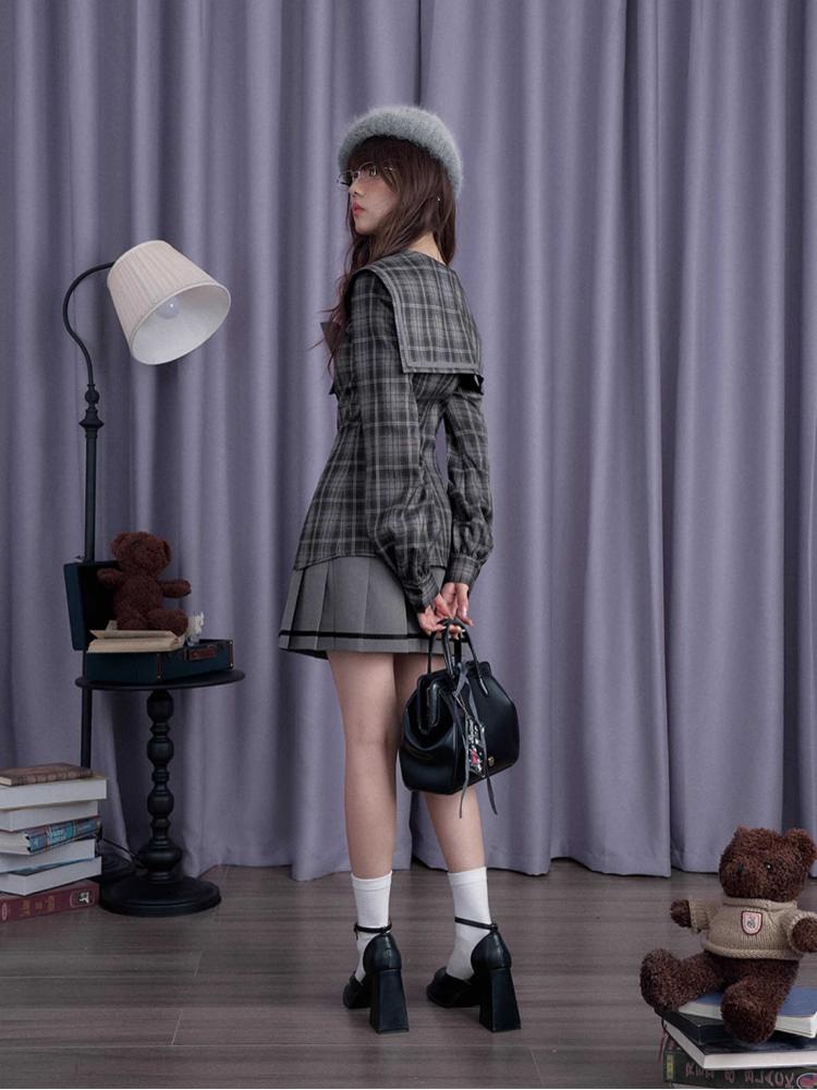 Plaid Sailor Collar Dress Jacket [S0000010697]